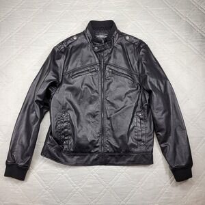 Brave Soul Black Label faux leather black biker‎ jacket size XXL